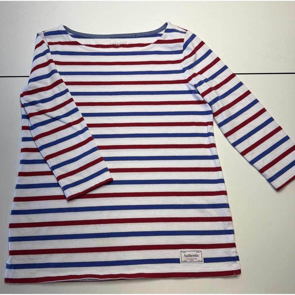 Talbots Womens Petite S Cotton stretch striped red, white, blue pullover top 4th